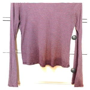 Blue, white, and red striped long sleeve top